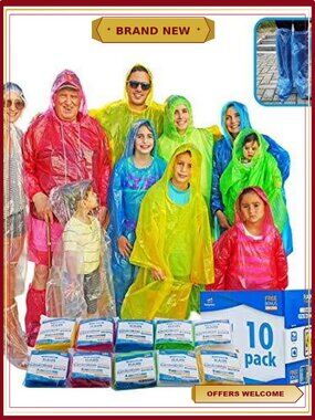 Disposable Waterproof Plastic Rain Poncho, Adult Unisex